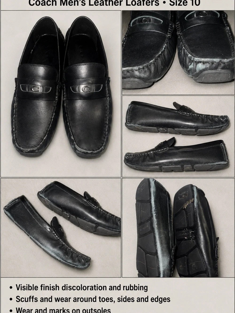 Coach Black Leather Slip-On Penny Loafers